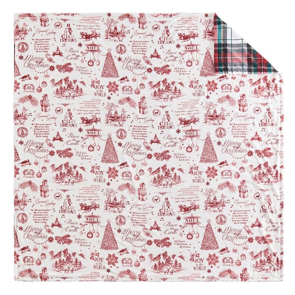 LEVTEX HOME Yuletide Red and Green Holiday Reversible Polyester Plush Throw Blanket