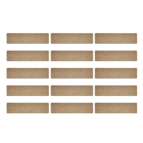 Beige 8 in. x 30 in. Polyester Stair Tread Cover Set of 15 Non-Slip Indoor Carpet for Wooden Steps