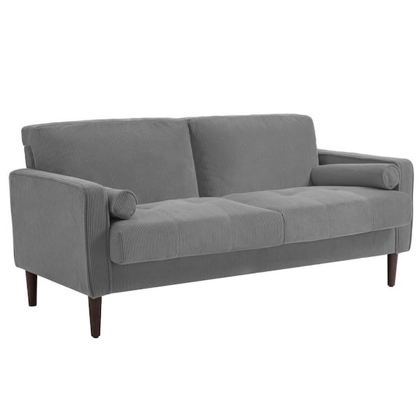 Uixe 62 in. Light Gray Straight Arm Corduroy Fabric Upholstered Rectangle 2-Seater Loveseat