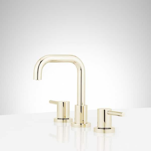 Lexia 8 in. Widespread Double Handle Bathroom Faucet in Polished Brass