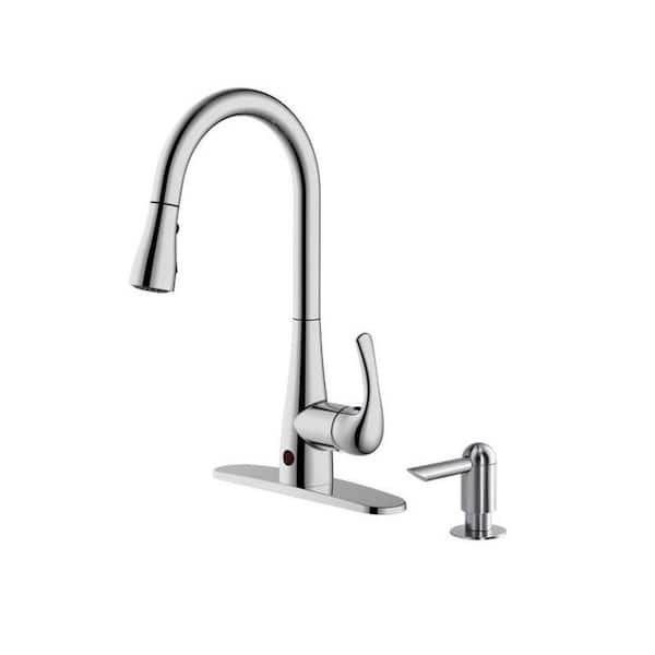 WASSERMAN FAUCETS Single Handle Pull-Down Sprayer Kitchen Faucet with Motion Activation and Soap Dispenser in Chrome