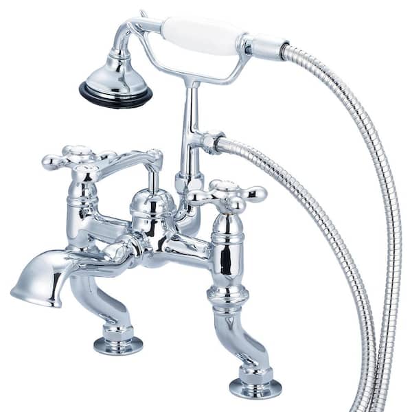 3-Handle Vintage Claw Foot Tub Faucet with Hand Shower and Cross Handles in Triple Plated Chrome