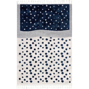 Alena Starry Night High-Low Kids Tasseled Blue Doormat 3 ft. x 5 ft. Accent Rug