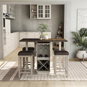 Tryste 5-Piece Rectangle Wood Top Dark Walnut and Antique White Counter Height Table Set