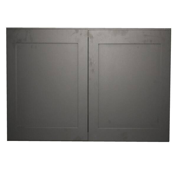 Krosswood Doors Black Satin Shaker II - Ready to Assemble 36x30x12 in. 2-Door 2-Shelf Wall Cabinet