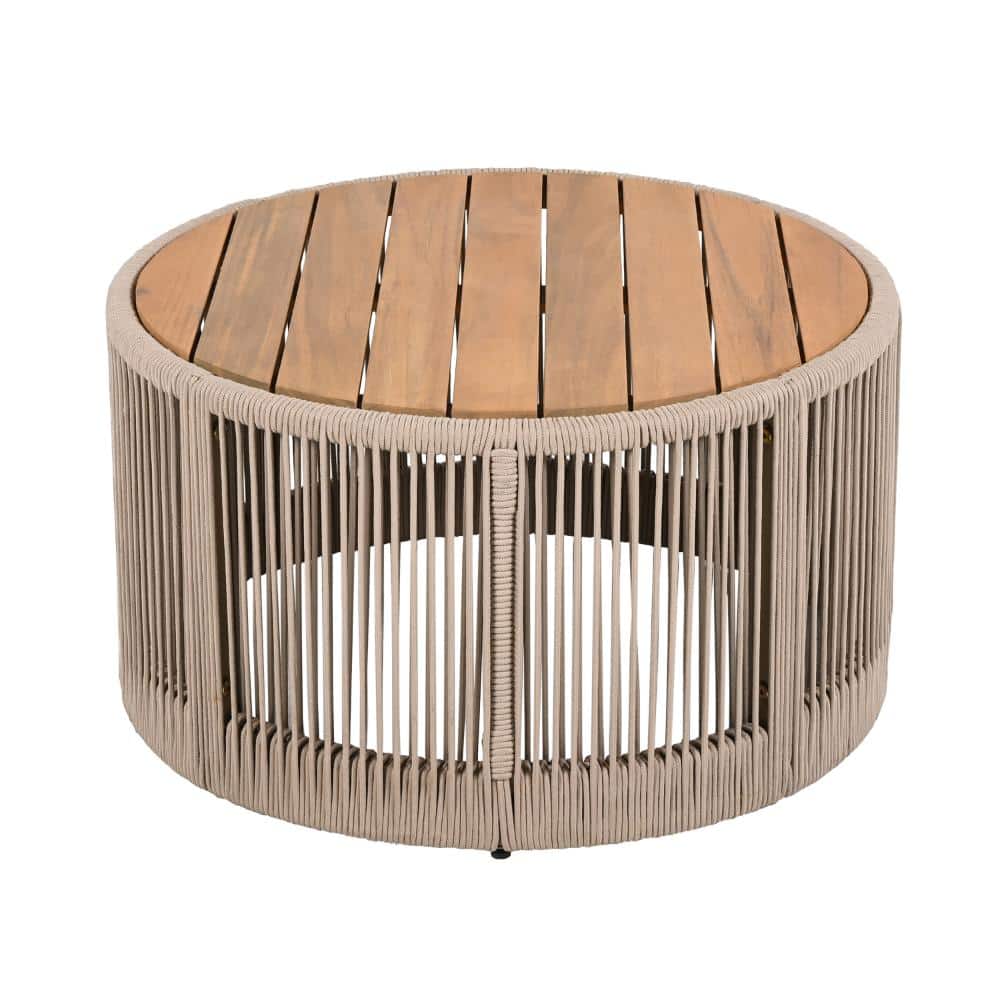 Acacia Wood Outdoor Rattan rope Coffee Table for Garden,Balcony - Weather Resistant(Rope Beige,Natural Iron) price history on PriceWatchPro