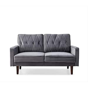 Feemster 57.5 in. Wide Velvet Tufted Cushion Back 2-Seater Loveseat, Grey