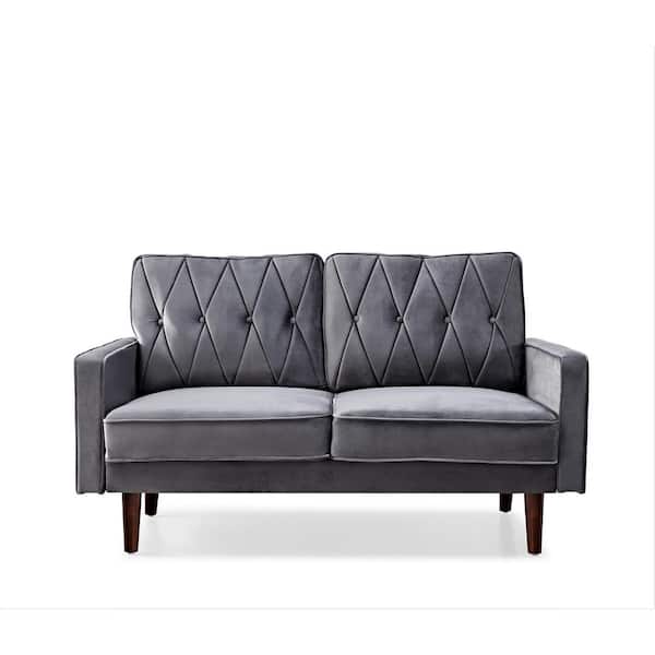 US Pride Furniture Feemster 57.5 in. Wide Velvet Tufted Cushion Back 2-Seater Loveseat, Grey
