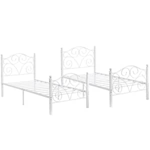 Twin Size 2-Piece Metal Platform Bed Frame Set - No Box Spring Needed, White Style 7