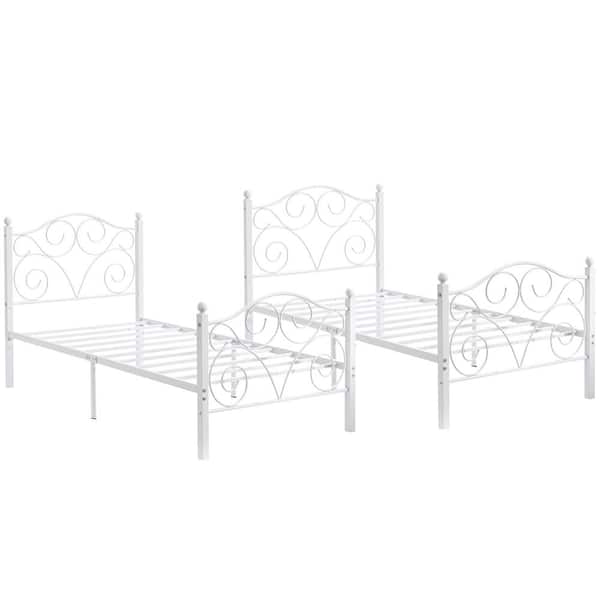 VECELO Twin Size 2-Piece Metal Platform Bed Frame Set - No Box Spring Needed, White Style 7