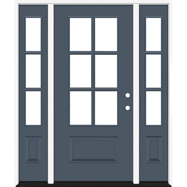 Steves & Sons Legacy 60 in. x 80 in. 3/4-6Lite Clear Glass LHIS Primed Dark Denim Finish Fiberglass Prehung Front Door w/Dbl 10in.SL