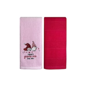 Valentine's Day Embroidered Cotton Hand Towel Set Gnomes 2-Piece Set Pink