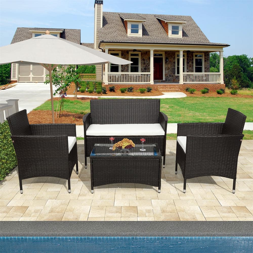 Courtyard Casual Bermuda FSC Teak 4 Piece Seating Set with Sofa, Coffee Table and 2 Club Chairs - Taupe