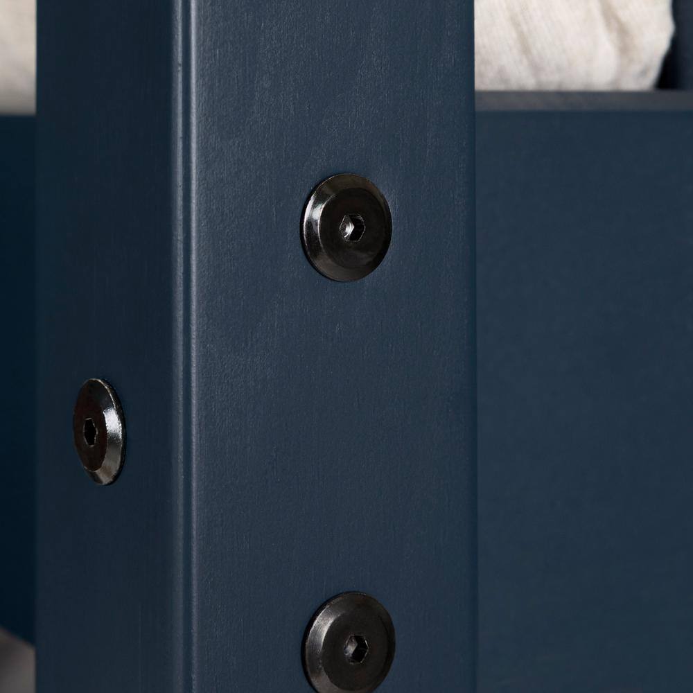Blue Twin Pine Wood Bunk Bed with Trundle and Drawers