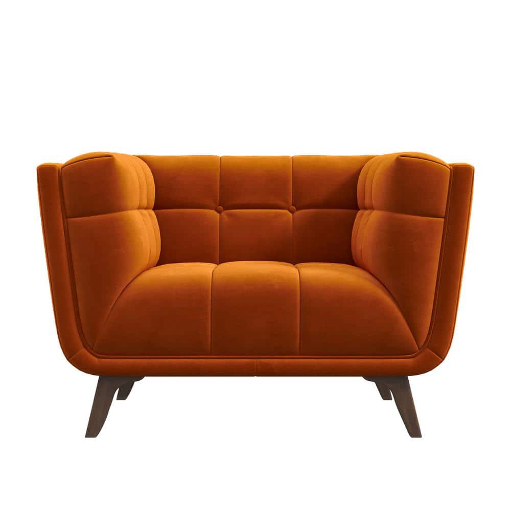 Allen Mid-Century Burnt Orange Tufted Tight Black Velvet Upholstered Armchair -  Ashcroft Furniture Co, HMD11001907