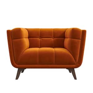 Allen Mid-Century Burnt Orange Tufted Tight Black Velvet Upholstered Armchair