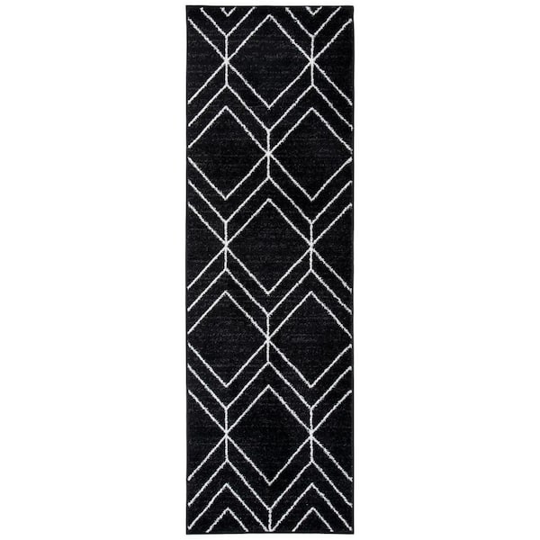 Adirondack 3 ft. x 14 ft. Black/Ivory Diamond Runner Rug