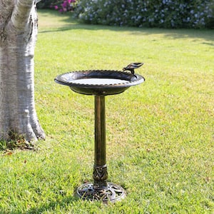 27 in. Tall Outdoor Antique Style Bronze Birdbath Bowl with Bird Figurine
