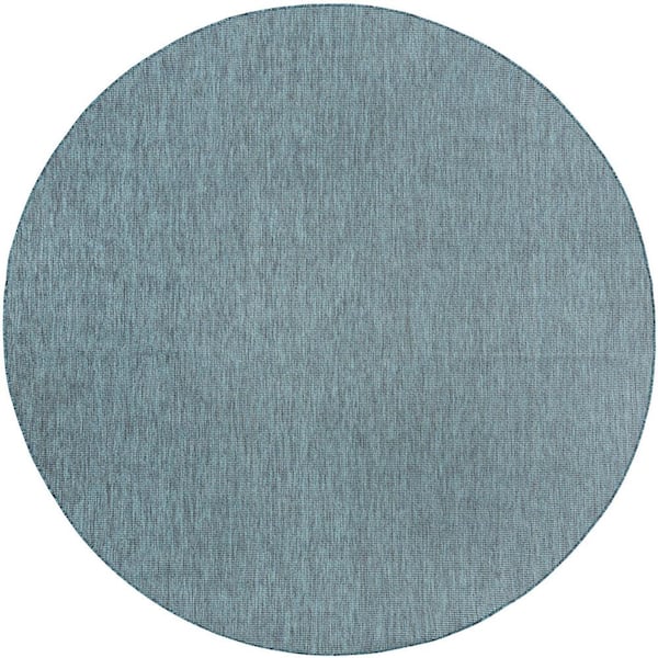 Outdoor Solid Teal 13 ft. Round Indoor/Outdoor Area Rug