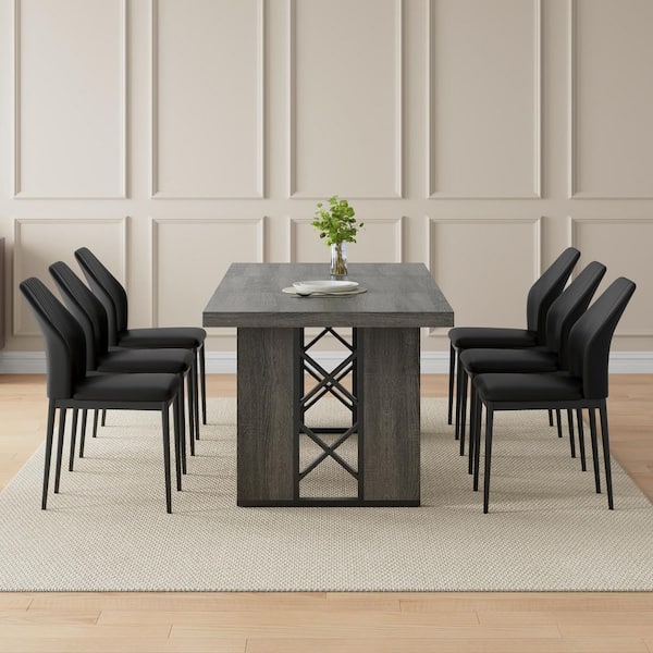 GOJANE 7-Pieces Rectangular Gray MDF Top Dining Table Set Seating