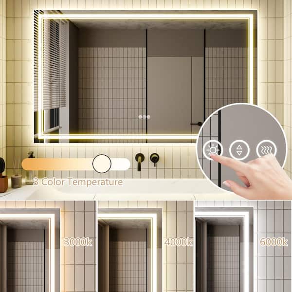 60 in. W x 36 in. H Large Rectangular Frameless LED Light Dimmable Anti-Fog Wall Bathroom Vanity Mirror