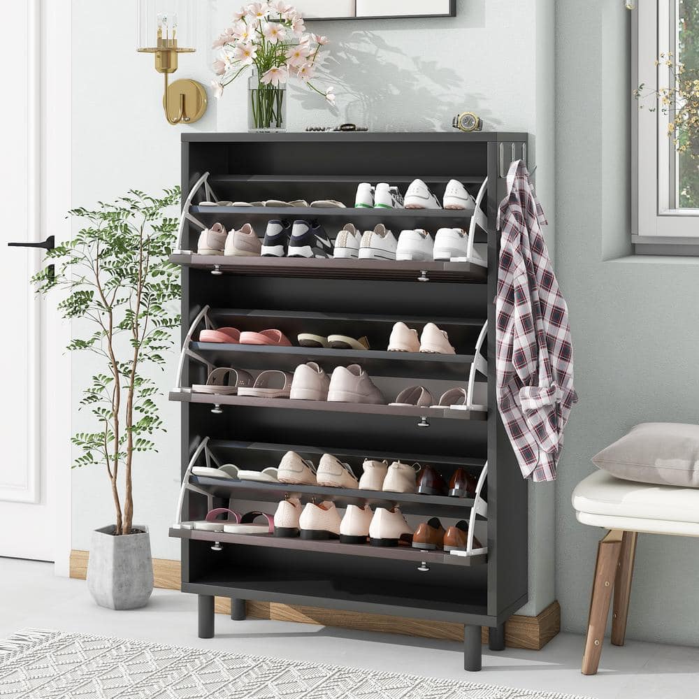 31.5 in. W x 9.4 in. D x 47.6 in. H Brown Shoe Cabinet Linen Cabinet 3 Flip