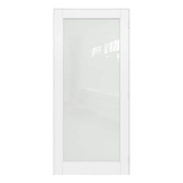36 in. x 80 in. 1-Lite Frosted Glass Left-Handed White Solid Core Wood Interior Prehung Door Kit+ Quick Assemble Jamb