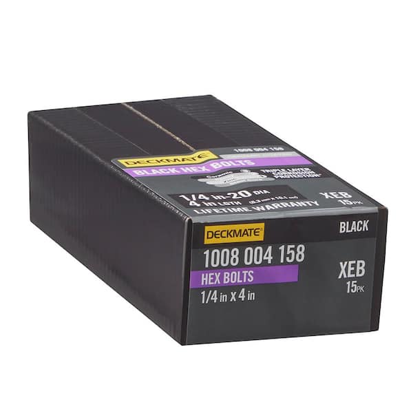 DECKMATE 1/4 in. -20 x 4 in. Black Hex Bolt (15-Pack)
