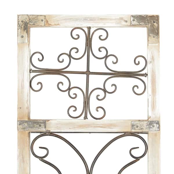 Litton Lane Wood Gray Distressed Door Inspired Ornamental Scroll Wall Decor  with Metal Wire Details 63327 - The Home Depot