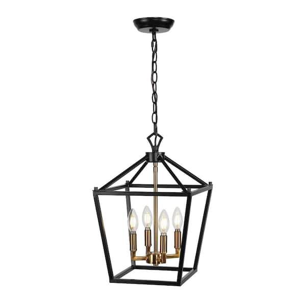 Pagoda 12 in. 4-Bulb Oil Rubbed Bronze/Brass Gold Lantern Metal LED Pendant