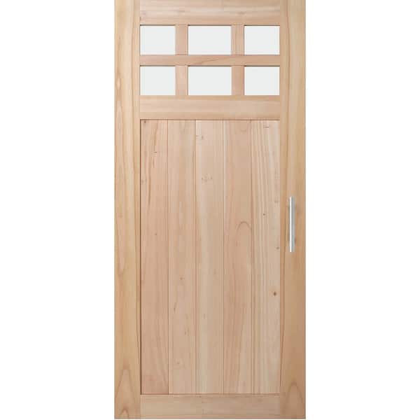 36 in. x 80 in. DesignGlide Farmhouse Unfinished Solid Wood 6-Lite Obscure Glass Sliding Barn Door & Black Hardware Kit 36 in. x 80 in. DesignGlide Farmhouse Unfinished Solid Wood 6-Lite Obscure Glass Sliding Barn Door & Black Hardware Kit