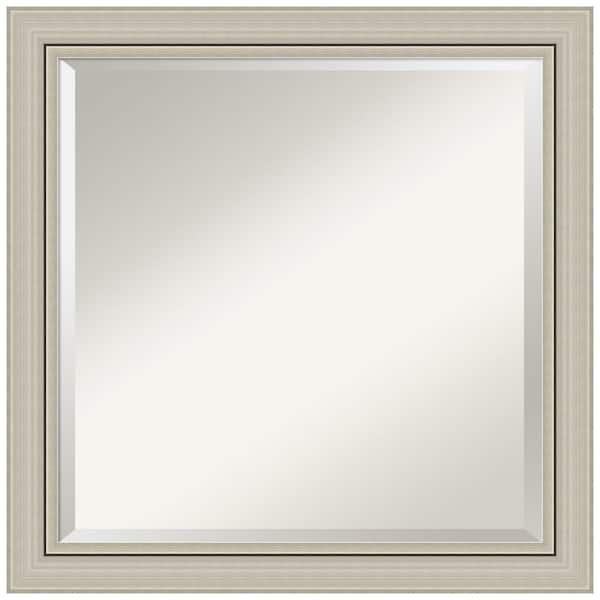 Amanti Art Romano Silver Narrow 23.75 in. x 23.75 in. Beveled Square Wood Framed Bathroom Wall Mirror in Silver