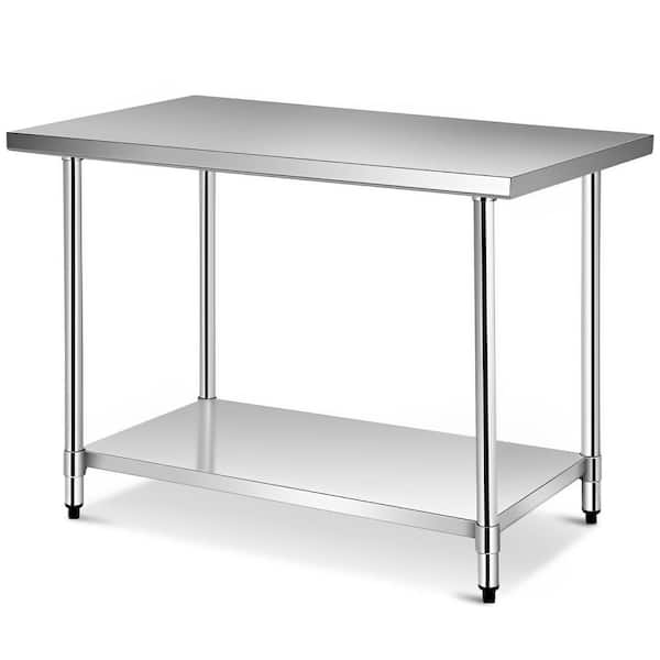 Bunpeony 48 in. Silver Stainless Steel Kitchen Prep Table Kitchen Utility Table with Adjustable Bottom Shelf