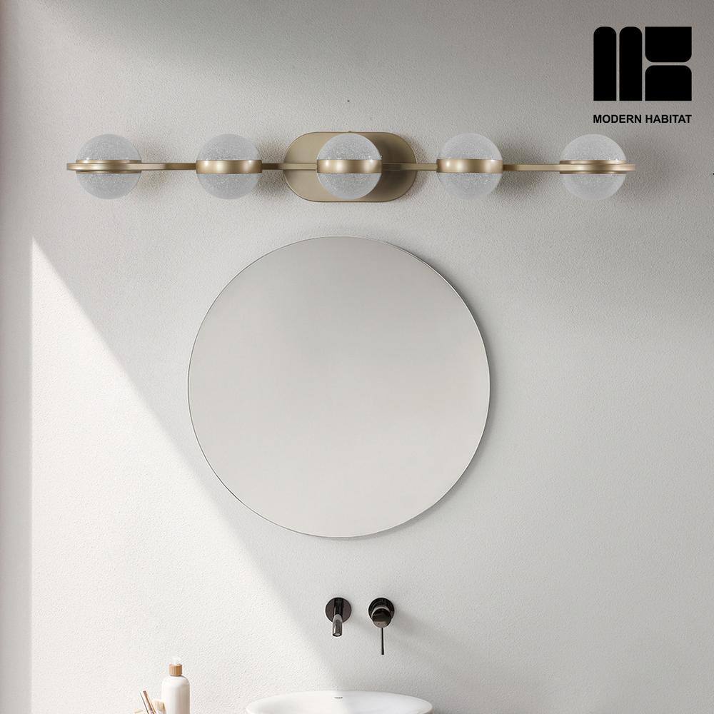 Brushed Gold 5-Light Dimmable LED Vanity Light with Globe Shades