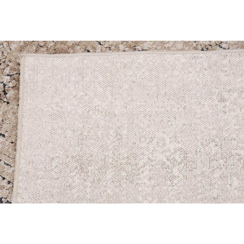 Elegant Medallion Runner Rug in Subtle Beige, Stain-Resistant Synthetic