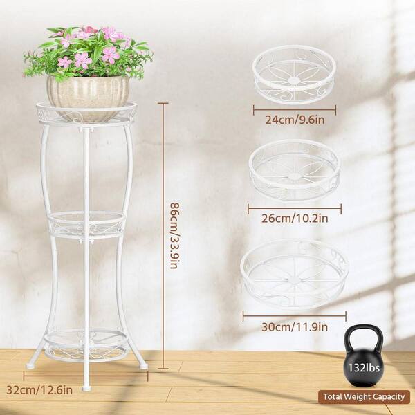 3-Tier White Heavy Duty Iron Plant Stand, Flower Planter Holder