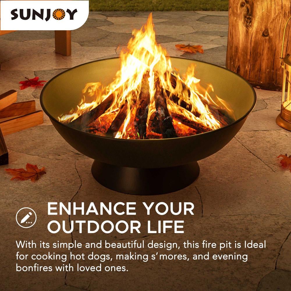 Sunjoy 22'' Black Steel Round Wood Burning Fire Pit