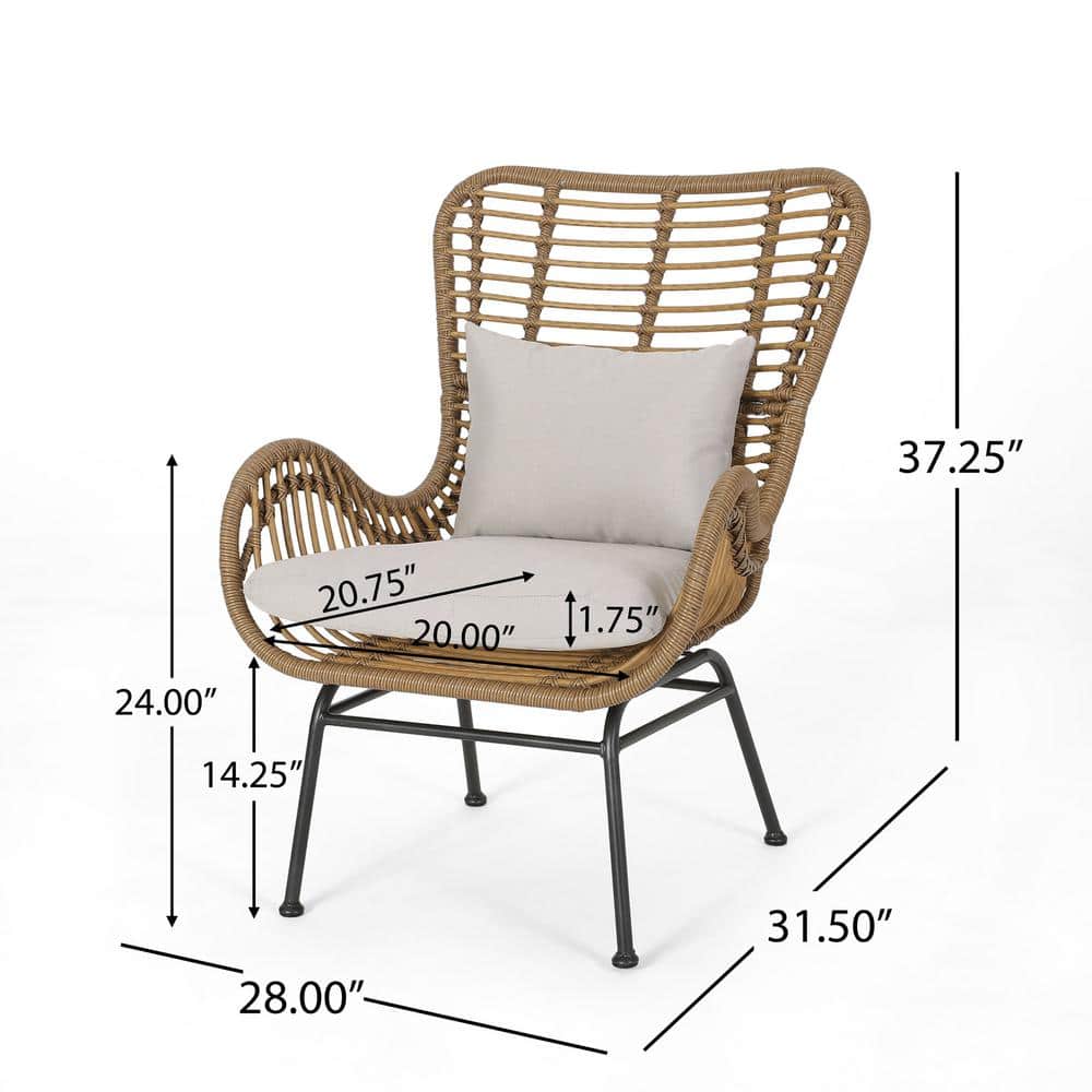 Sleek Modern Rattan Club Chairs with Cushions, Light Brown, Set of 2