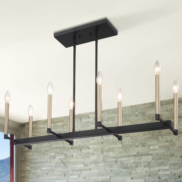 Vanity Art Home Beyond 8-Light Black and Brass Linear Pendant Light
