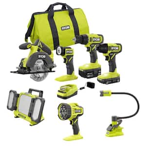 ONE+ 18V Cordless 4-Tool Combo Kit with 1.5 Ah Battery, 4.0 Ah Battery, Charger, and 3-Tool Lighting Kit