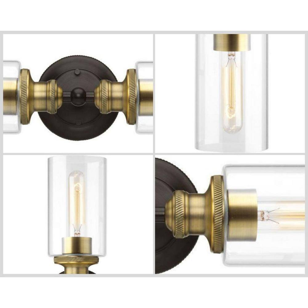 Antique Bronze 18.5" Vintage Bath Vanity Light with Clear Glass Shades