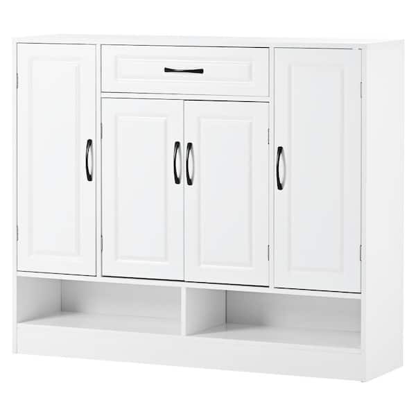 Nestfair 39.4 in. H x 47.2 in. W x 11.8 in. D White Shoe Storage Cabinet with Drawer and Adjustable Shelves