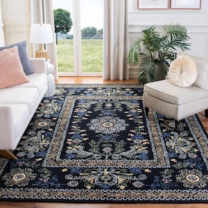 Micro-Loop Black/Green 8 ft. x 10 ft. Floral Border Area Rug