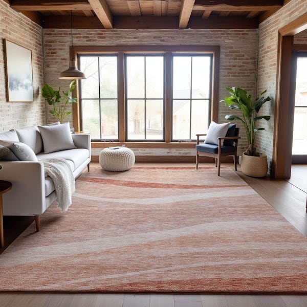 Mayfield Premium Machine Washable Abstract AMF1099 Salmon 3 ft. x 4 ft. Area Rug