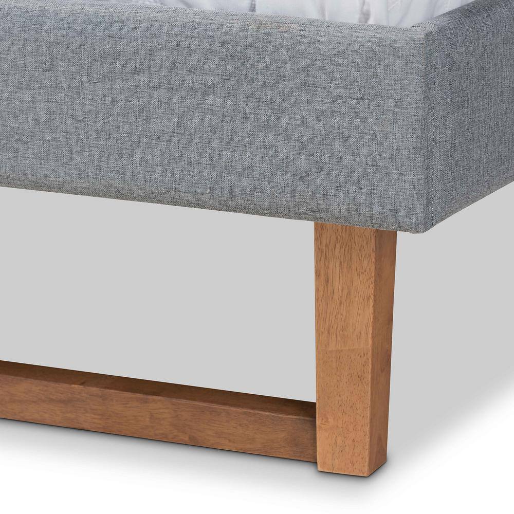 King Size Dark Gray Upholstered Wood Platform Bed with Adjustable Headboard