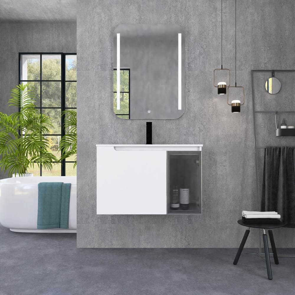 30 in. Floating Single Glossy White-Grey Glass Bath Vanity with White Ceramic Top Unassembled price history on PriceWatchPro