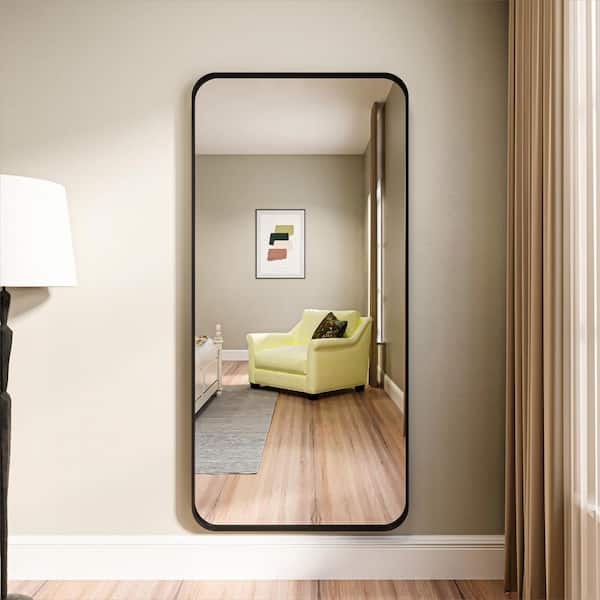 ORGANNICE 28 in. W x 60 in. H Rectangular Modern Wall Mount Mirror Black Aluminum Framed Full Length Mirror