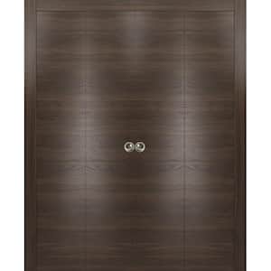 0010 96 in. x 80 in. Flush Solid Wood Chocolate Ash Finished Wood Bifold Door with Double Hardware