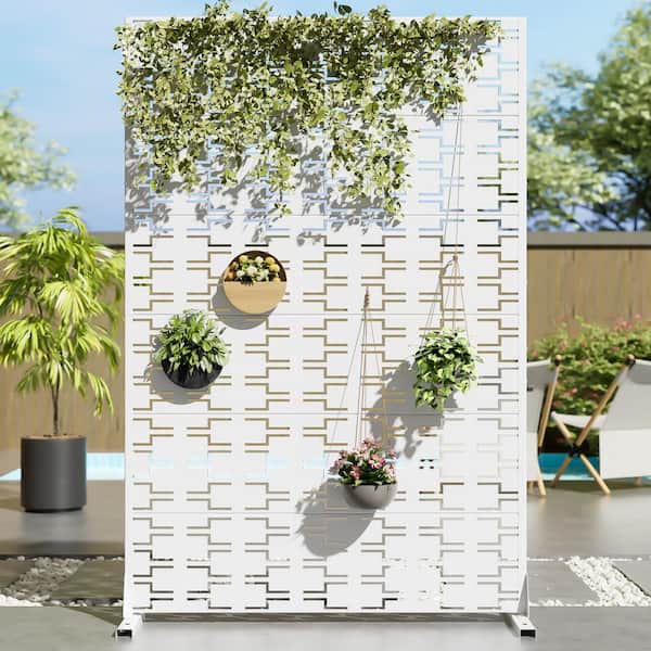 Dovelina 47 in. x 72 in. White Textured Metal Garden Screens Outdoor Privacy Screen