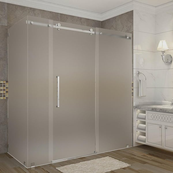 Aston Moselle 72 in. x 33.4375 in. x 75 in. Completely Frameless Sliding Shower Enclosure, Frosted Glass in Chrome